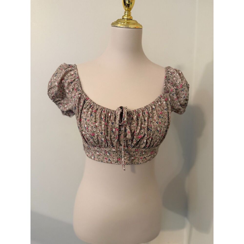 MABLE Floral Smocked Puff Sleeve Milkmaid Crop Top Size S